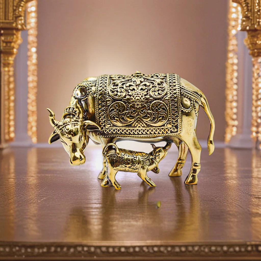 Divine Presence: Golden Cow Statue for Peace and Prosperity