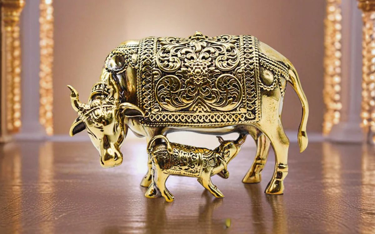 Divine Presence: Golden Cow Statue for Peace and Prosperity