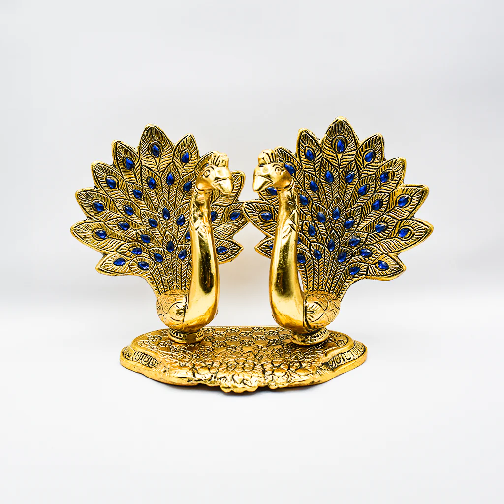 The Elegance: The Golden Aluminum Double Peacock Statue