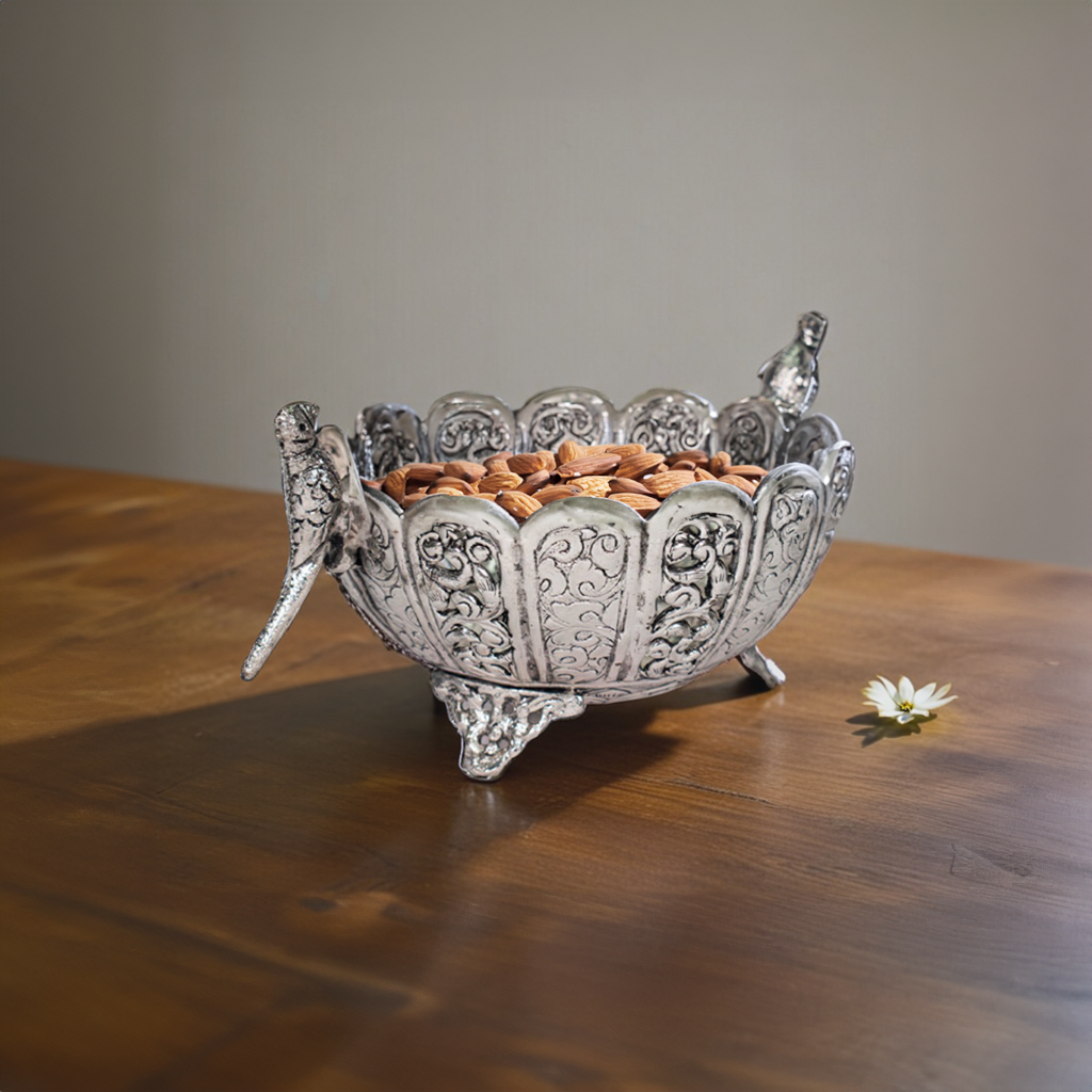 Parrot Ornate Bowl, Indian Craftsmanship at Its Finest 