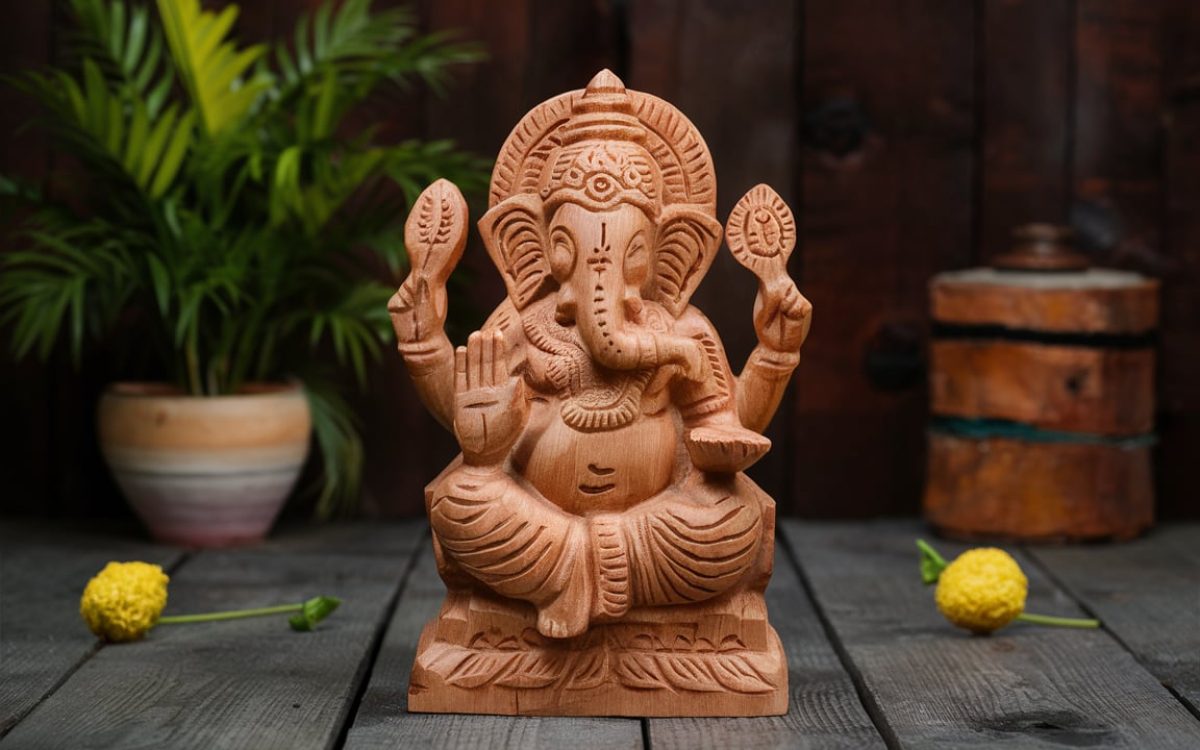wood carved statue of lord Ganesh